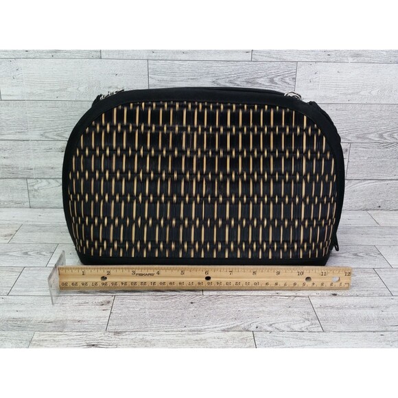 Baskets of Cambodia Crossbody Handbag Women Oval Straw Black Organizer Bag - Picture 2 of 12